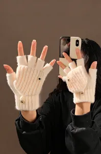 Convertible knit plush half finger gloves warm winter fleece women touchscreen items