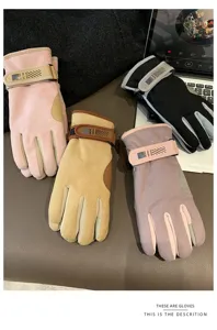 Women winter retro suede gloves thermal windproof cycling outdoor warm gloves multi-color