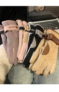 Women winter thick suede gloves windproof warm thermal cycling gloves multi-color options.