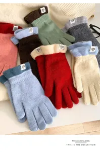 Knitted colorblock touchscreen gloves for women winter warm gloves detail view display item