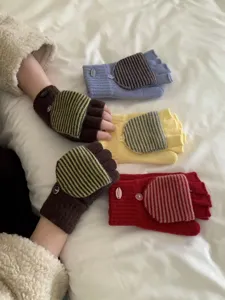 Guanti invernali in maglia convertibili senza dita calde manopole rigate