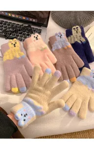 Leuke cartoon beren pluche gebreide handschoenen vrouwen winter warme touchscreen wanten