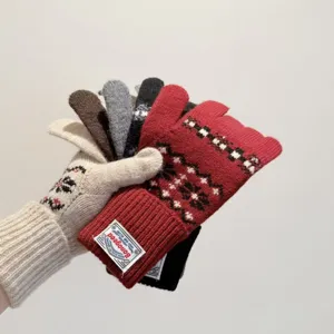 Hiver rétro Noël flocon de neige laine gants tactiles couple chaud tricoté style mode
