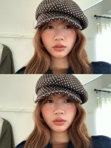 Koreanischer Stil Pünktchen Schiebermütze für Damen, retro braune Baskenmütze im Herbst.