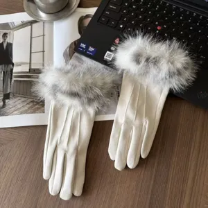 Women winter warm gloves faux suede plush cuff touch screen stylish outdoor cycling gloves
