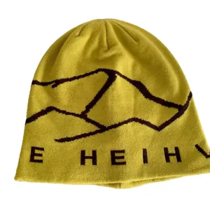 Retro Damen Strickmütze gelb grün warme Winter Slouch Beanie Mütze mit Berg Jacquard