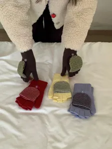 Guanti in maglia senza dita convertibili a righe caldi invernali per stile studentesco moda