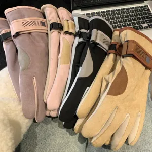 Women winter warm suede gloves thickened fleece windproof thermal cycling gloves multi colors.