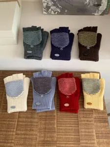Autunno inverno maglia convertibile senza dita rigato guanti caldi retrò elegante lana studenti