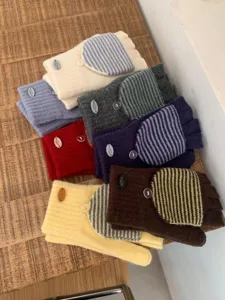 Autunno inverno lavorato a maglia risvolto rigato retro mezzo dito guanti di lana freddo