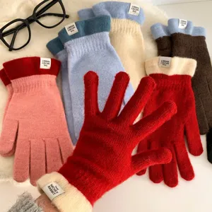 Korean style color block knit gloves women winter warm touch screen cute wool gloves