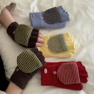 Guanti Lavorati a Maglia a Righe Mezzo Dito Touchscreen Caldi Acrilico Stile Retro Ins