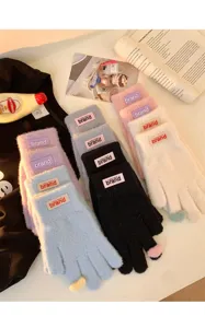 Gants tactiles chauds en peluche d'hiver de diverses couleurs, mitaines épaisses en tricot.