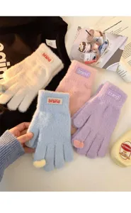 Gants tactiles en peluche tricotée de diverses couleurs, design sans doigts chaud pour femmes.