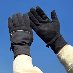 Gants tactiles hiver polaire homme détail, épais chaud vélo extérieur thermique cyclisme.