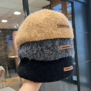 Flauschige Wollmischung Eimerhut Herbst Winter warm kuschelige einfarbige stilvolle Mütze