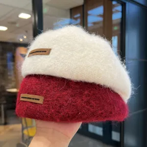 Klassische flauschige Woll-Baretthut für Damen, Herbst und Winter warme Malermütze, elegant.