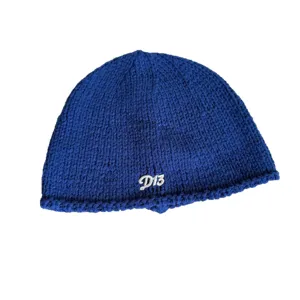 Koreanische blaue Strickmütze Beanie für Damen im Herbst und Winter mit weißem Stickbuchstaben D13