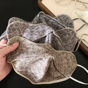 Chic leopard plush winter face mask, thick warm windproof mask for women cozy cold weather style.