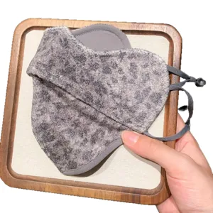 Leopard print plush warm face mask for winter windproof outdoor cycling breathable soft.