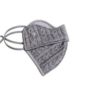 Grey knitted winter warm face mask windproof 3D breathable cycling cover for women
