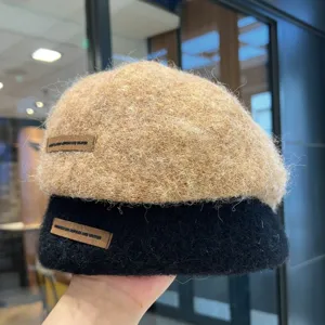 Vintage Wollmischung Baskenmütze Für Damen Herbst Winter Koreanischer Stil Schlägermütze Retro Einfarbig Malerhut Mit Lederetikett
