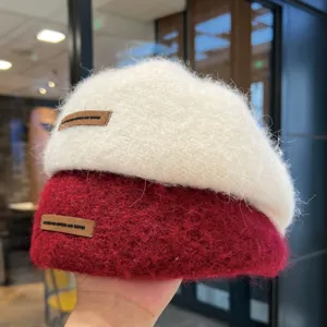 Flauschige Wolle Baret Mütze Damen Herbst Winter warme Retro Malermütze stilvolle Kopfbedeckung