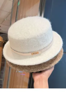 Britischer Stil flacher Wollhut für Damen, breite Krempe eleganter Jazzhut, Herbst Winter