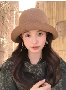 Pure wool wide brim basin hat women autumn winter elegant retro dome cloche fashion hat