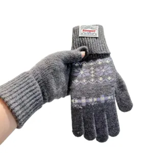 Hiver vintage motif neige gants en laine tricotée couple gants tactiles chauds gris
