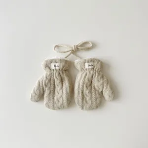 Mignons mitaines de bébé en tricot avec lanière, gants d'hiver chauds et épais double couche.