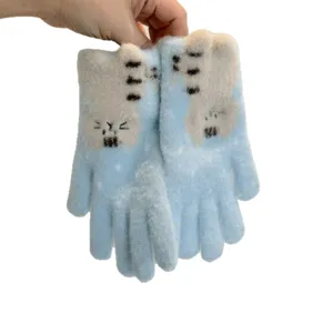 Women winter warm touch screen knit gloves cute cartoon animal plush fuzzy gloves