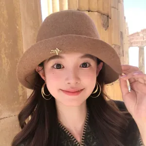 Women 100% Pure Wool Bucket Hat Autumn Winter Vintage Old Money Style Rolled Wide Brim Dome Cloche Basin Hat
