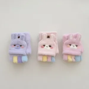 Gants à Rabat Chauds d'Hiver pour Enfants Mitaines en Tricot de Lapin de Dessin Animé Mignon Doublées de Polaire Thermique pour Filles