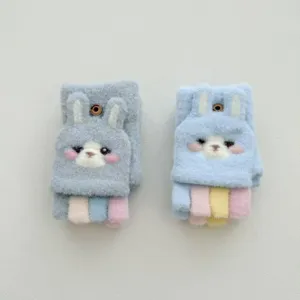 Gants rabattables de lapin de dessin animé mignon pour enfants, gants d'hiver chauds.