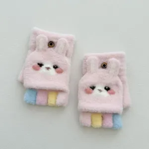 Jolis gants rabattables pour enfants design lapin hiver chaud epais en tricot doux
