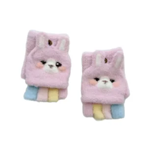 Mignons gants en tricot à rabat pour enfants motif lapin de dessin animé chaud hiver