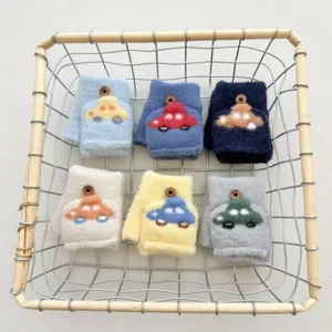 Enfants mignon dessin animé voiture polaire rabat gants tout-petit hiver chaud mitaines
