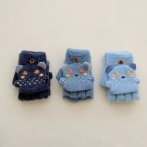 Gants tricotés pour enfants sans doigts mignons ours dessin animé chaud hiver mitaines