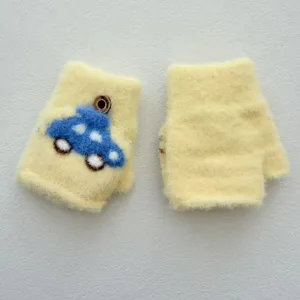 Enfants mignons moufles en polaire de voiture de dessin animé gants d'hiver jaunes