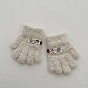 Gants en molleton de corail pour enfants automne hiver joli chat tricot à cinq doigts chaud
