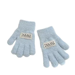 Kids winter warm knitted gloves solid color split finger gloves cute candy color apparel