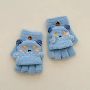 Chauds gants d'hiver tricotés pour enfants, design demi-doigts avec rabat pratique et chaud