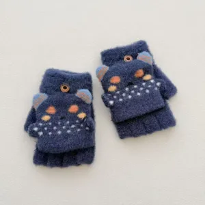 Gants tricotés mi-doigts rabattables pour enfants d'hiver mignons ours dessin animé.