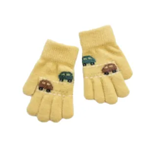 Mignons gants en tricot de voiture de dessin anime pour enfants hiver chaud cinq doigts