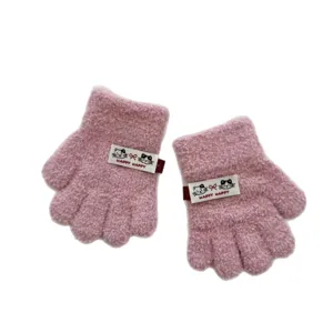 Gants cinq doigts en polaire corail pour enfants patch chat mignon gants tricotés hiver