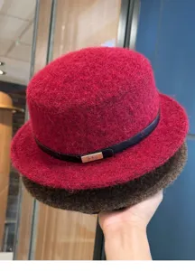 Damen Wolle Fedora Hut britischer Stil flache Oberseite breite Krempe Winter warme Kappe