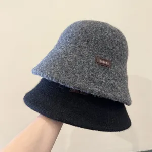 Chapeau Bob en Mélange de Laine Chaud pour Femme Couleur Unie Chapeau de Pêcheur Décontracté pour Automne Hiver Extérieur