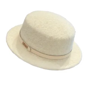 Damen britischer Stil flacher Oberteil Wollfilzhut mit breiter Krempe elegante Mütze