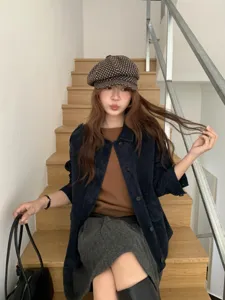 Koreanischer Stil Vintage Pünktchen Newsboy Cap für Damen, Herbst Winter braune Mütze.